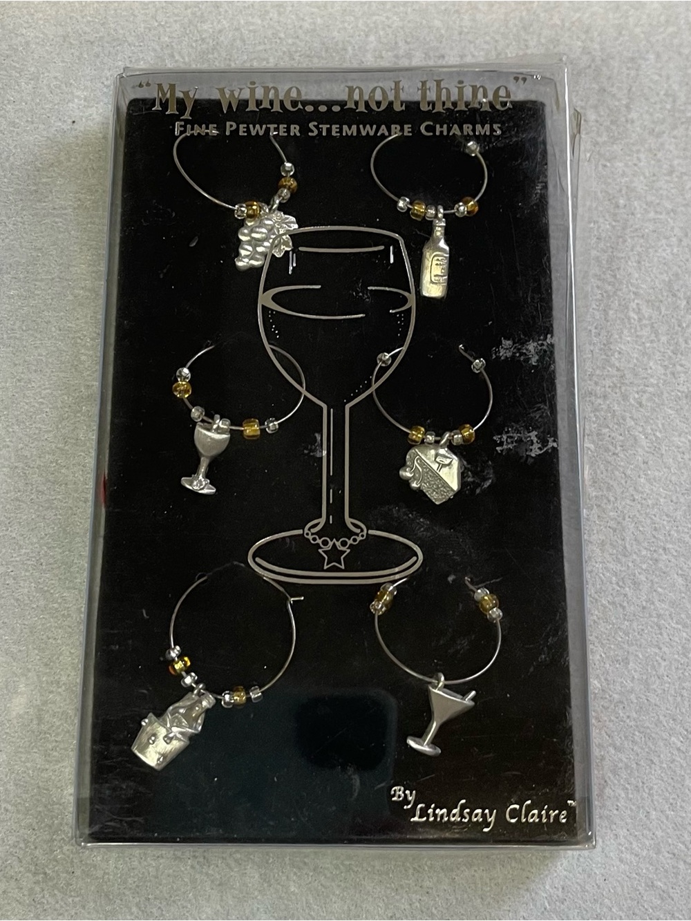 Pewter Wine Charm Set - Beads Accent Wine Charms